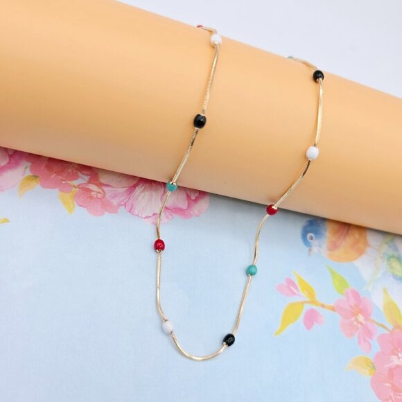 "Elegant Rose Gold Necklace with Multicolor Beads, XPNL0116 - Picture 2 of 12